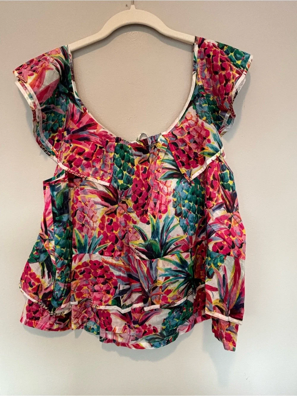 J. Crew Pink & Green Tropical Ruffle Camisole